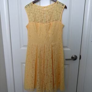London Times Size 12 Sunny Yellow Lace Midi Dress